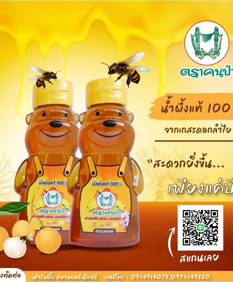 น้ำผึ้งดอกลำไยแท้ 100% หมีใหญ่ 500 กรัม